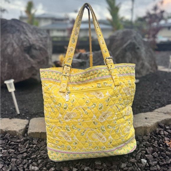 Americana by Sharif Yellow Quilted Tote Bag Paisley Print - Picture 1 of 12